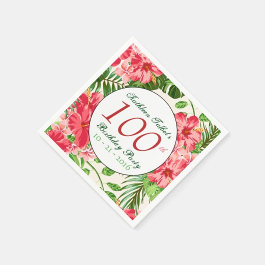 Rode Hibiscus 100ste verjaardag Party Papier serve Servetten (Hoek)