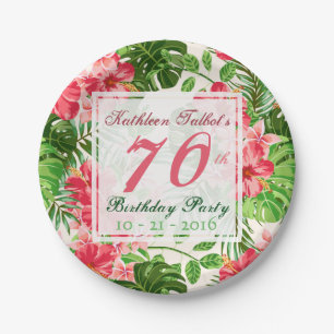 Rode Hibiscus 70ste Verjaardag Party Paper Bord