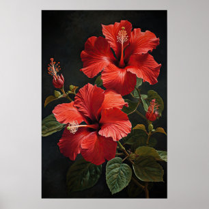 Rode Hibiscus Bloem Kunstprint Poster