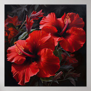 Rode Hibiscus Bloem Kunstprint Poster