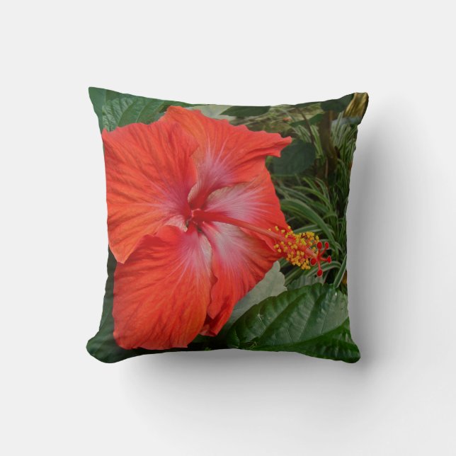 Rode Hibiscus Bloem Kussen (Voorkant)
