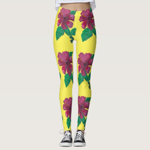 rode hibiscus bloem leggings
