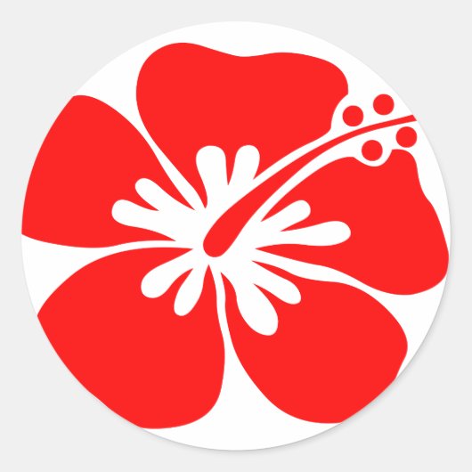 Rode hibiscus-bloem ronde sticker (Voorkant)