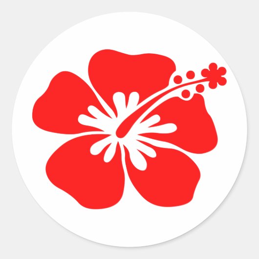 Rode hibiscus-bloem ronde sticker (Voorkant)