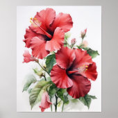 Rode Hibiscus Bloemen Art Print Poster (Voorkant)