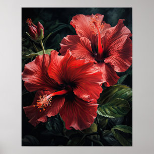 Rode Hibiscus Bloemen Art Print Poster