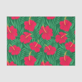 Rode Hibiscus bloemen op groene tropische bladeren Tissuepapier