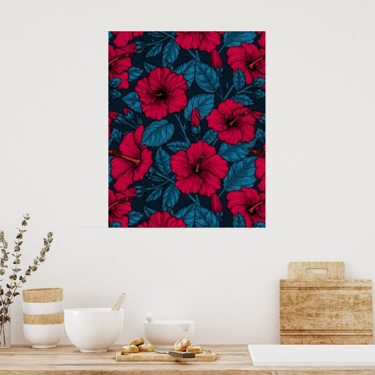 Rode hibiscus bloemen poster (Keuken)