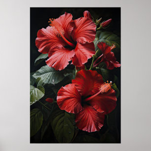 Rode Hibiscus Bloemenkunst Print Poster