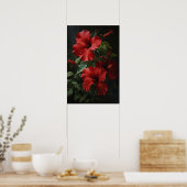 Rode Hibiscus Bloemenkunst Print Poster (Keuken)