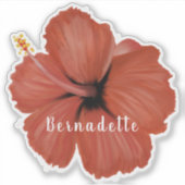 Rode Hibiscus bloemnaam sticker (Voorkant)