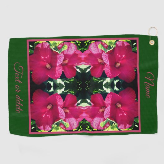 Rode Hibiscus Bloempaar Abstract gepersonaliseerd Golfhanddoek (Horizontaal)