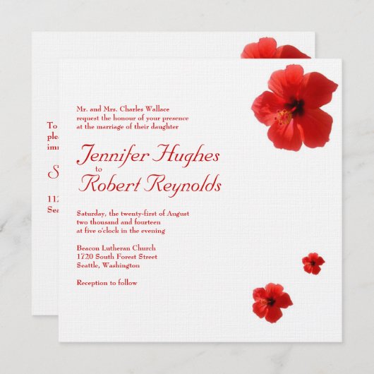 Rode Hibiscus bruiloft uitnodiging (Voorkant / Achterkant)