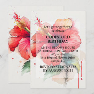 Rode Hibiscus Flower Art Verjaardagsfeest Kaart