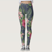 Rode Hibiscus Flowers Donkere leggings (Voorkant)
