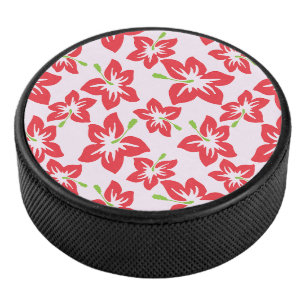 Rode Hibiscus, Rode Bloemen, Bloempatroon Hockey Puck
