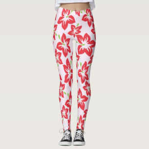 Rode Hibiscus, Rode Bloemen, Bloempatroon Leggings