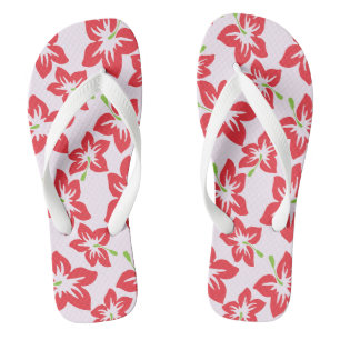 Rode Hibiscus, Rode Bloemen, Bloempatroon Teenslippers