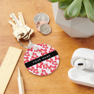 Rode Hibiscus, Rode bloemen, Jouw naam Sleutelhanger