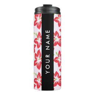 Rode Hibiscus, Rode bloemen, Jouw naam Thermosbeker