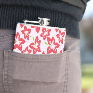 Rode hibiscus, rode bloemen, patroon van bloemen heupfles