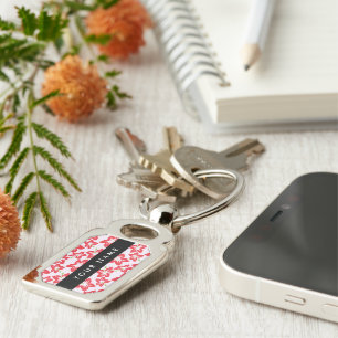Rode Hibiscus, Rode Bloemen, Uw Naam Sleutelhanger