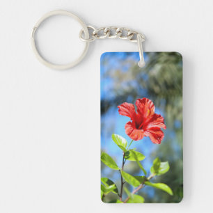 Rode Hibiscus Sleutelhanger