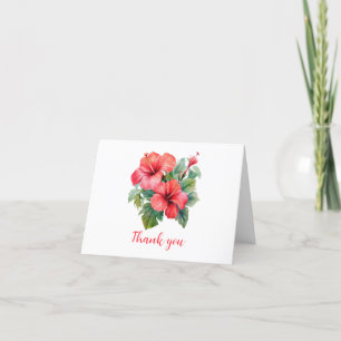 Rode Hibiscus Tropische Bloemige Dankkaartjes Bedankkaart