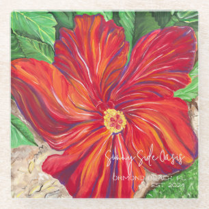 Rode Hibiscus Vakantiehuis Glazen Onderzetter