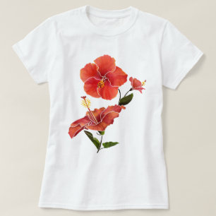 Rode Hibiscus-Waterverf bloemen T-shirt