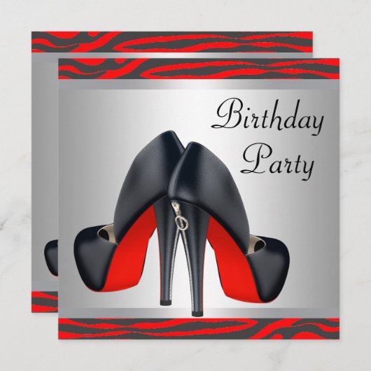 Rode Hoge Hak Schoenen Rode Zebra Verjaardagsfeest Kaart (Voorkant / Achterkant)