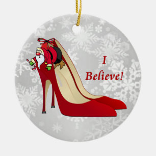 Rode Hoge Hak Schoenen / Santa Elf / Ik geloof! Keramisch Ornament