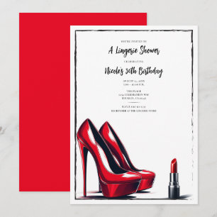 Rode hoge hakken & lippenstift lingerie douche ver kaart