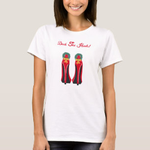 Rode Hoge Hakken met Kerstkransen T-shirt