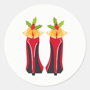Rode Hoge Hakken met Kerstmisklokken Ronde Sticker