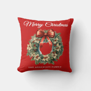 Rode Holly Berry Kerstkrans Kussen