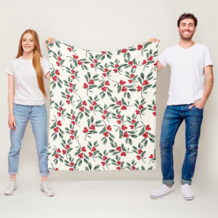 Rode Holly bessen Groene maretak bladeren Fleece Deken