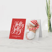 Rode Holly Jolly Hand Lettering Baby Foto Feestdagen Kaart (Voorkant)
