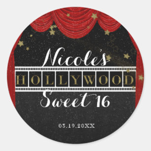 Rode HOLLYWOOD gordijnen & Gouden Feest Favoriet o Ronde Sticker