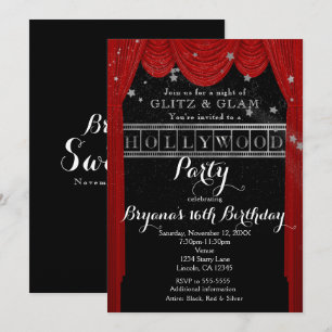 Rode HOLLYWOOD gordijnen & zilveren uitnodigingen