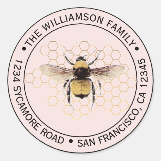 Rode Hommels Ronde Retouradres Roze Ronde Sticker (Voorkant)