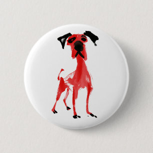 Rode Hond   Expressieve Rode & Zwarte Kunst Knop Ronde Button 5,7 Cm