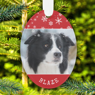 Rode hond Foto en naam Snowflake Patroon Ornament