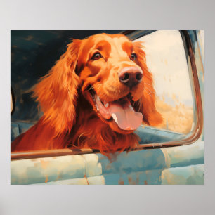 Rode hond in klassieke vrachtwagenraam Kunstprint Poster