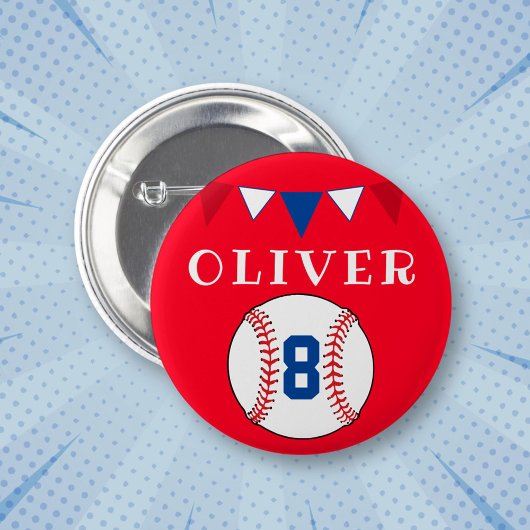 Rode honkbal Bunting Flags Kids Verjaardag Ronde Button 5,7 Cm