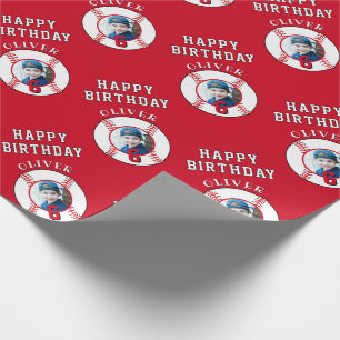 Rode honkbal kinderen verjaardag foto cadeaupapier