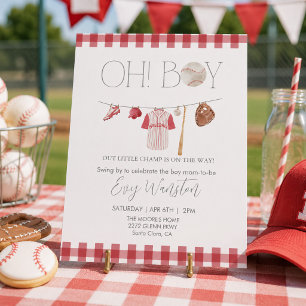 Rode honkbal O, jongen baby shower uitnodiging