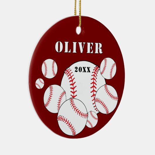 Rode Honkbal Sport Kinder Keepsake Kerst Keramisch Ornament (Rechts)