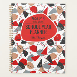 Rode, houtskool en witte Abstracte vorm Planner