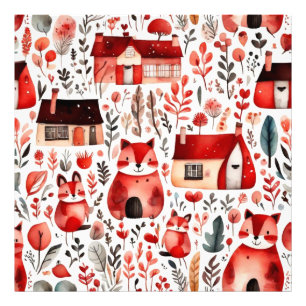 Rode huizen en huizen schattig papier blad foto afdruk